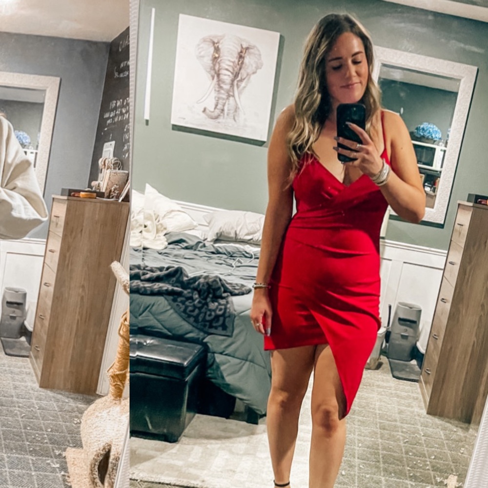 Pink Lily Red Asymmetrical Dress